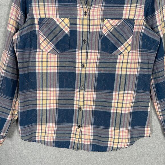 Natural Reflections Flannel Shirt Small Navy Pink Worn Faded GORP Hiking Camping - Picture 3 of 10